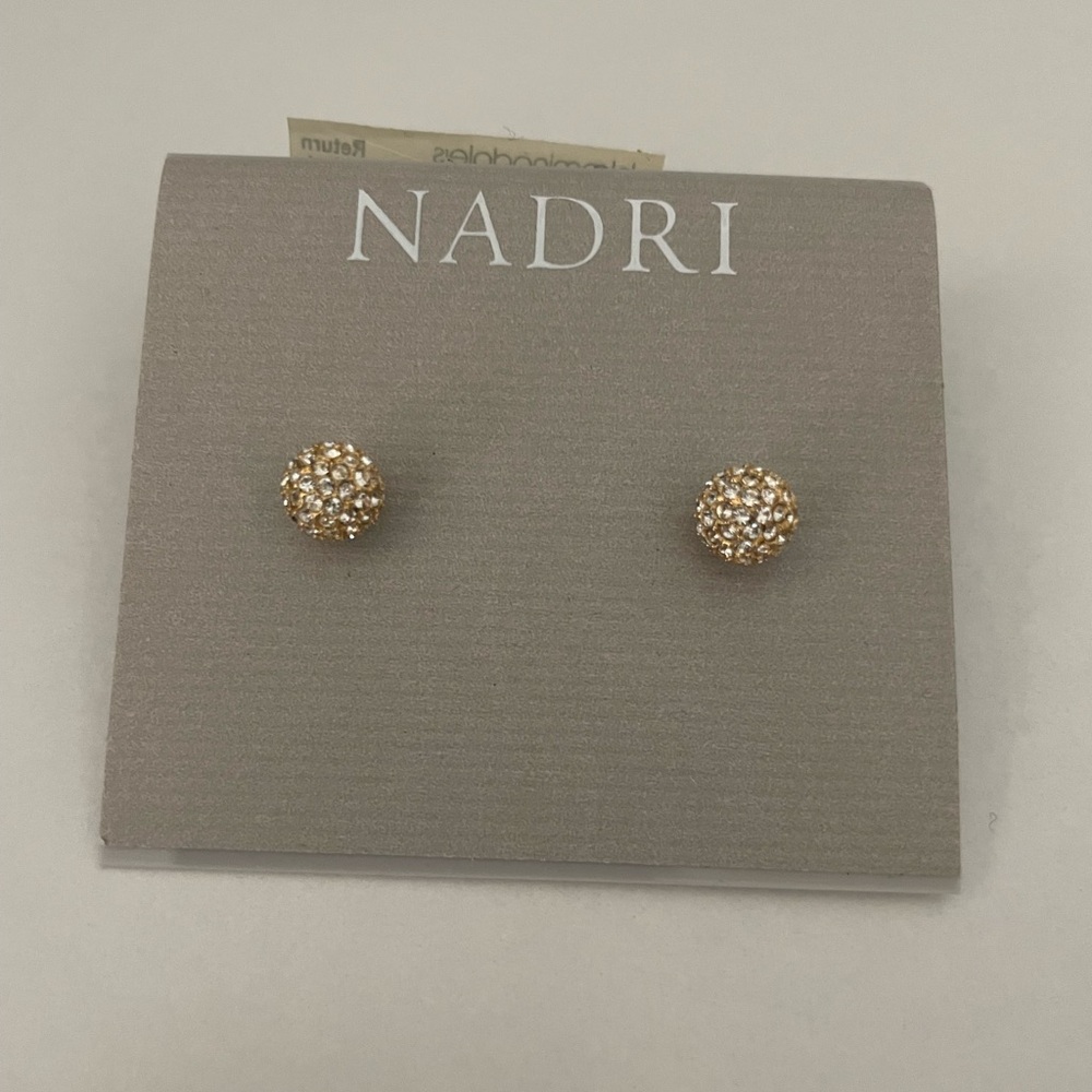 Nadri costume gold ball stud earrings with crystals. New with tags!